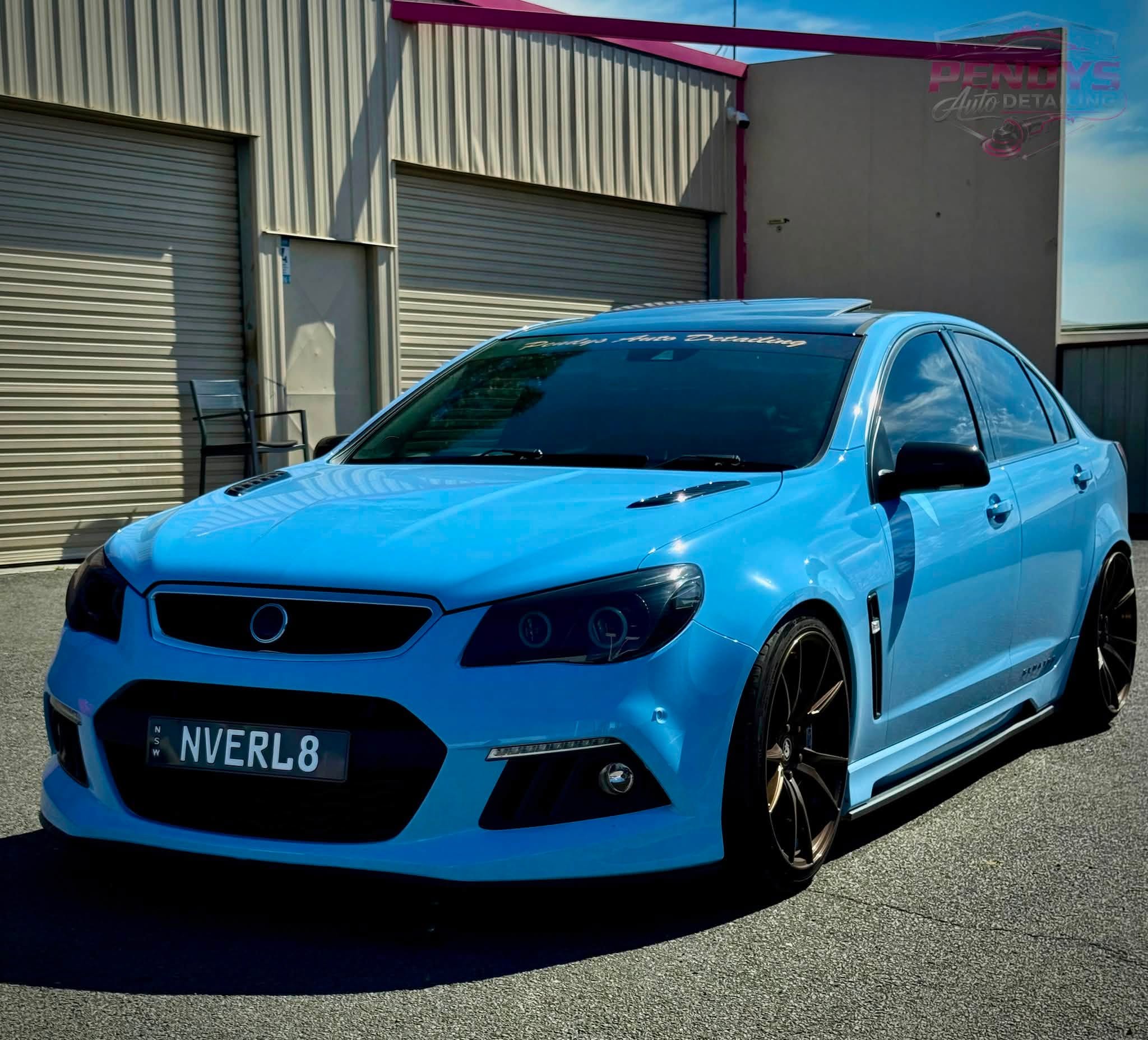 Ryan's Baby Blue HSV Senator outside Pendys Auto Detailing